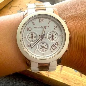 Michael Kors Ritz Chronograph Two-Tone Stainless Steel Watch (White/Rose Gold)